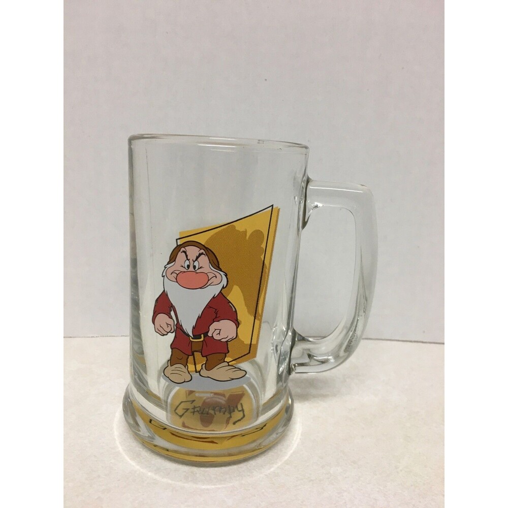 Walt Disney World GRUMPY Heavy Glass Beer Mug With Handle Snow White & 7 Dwarfs
